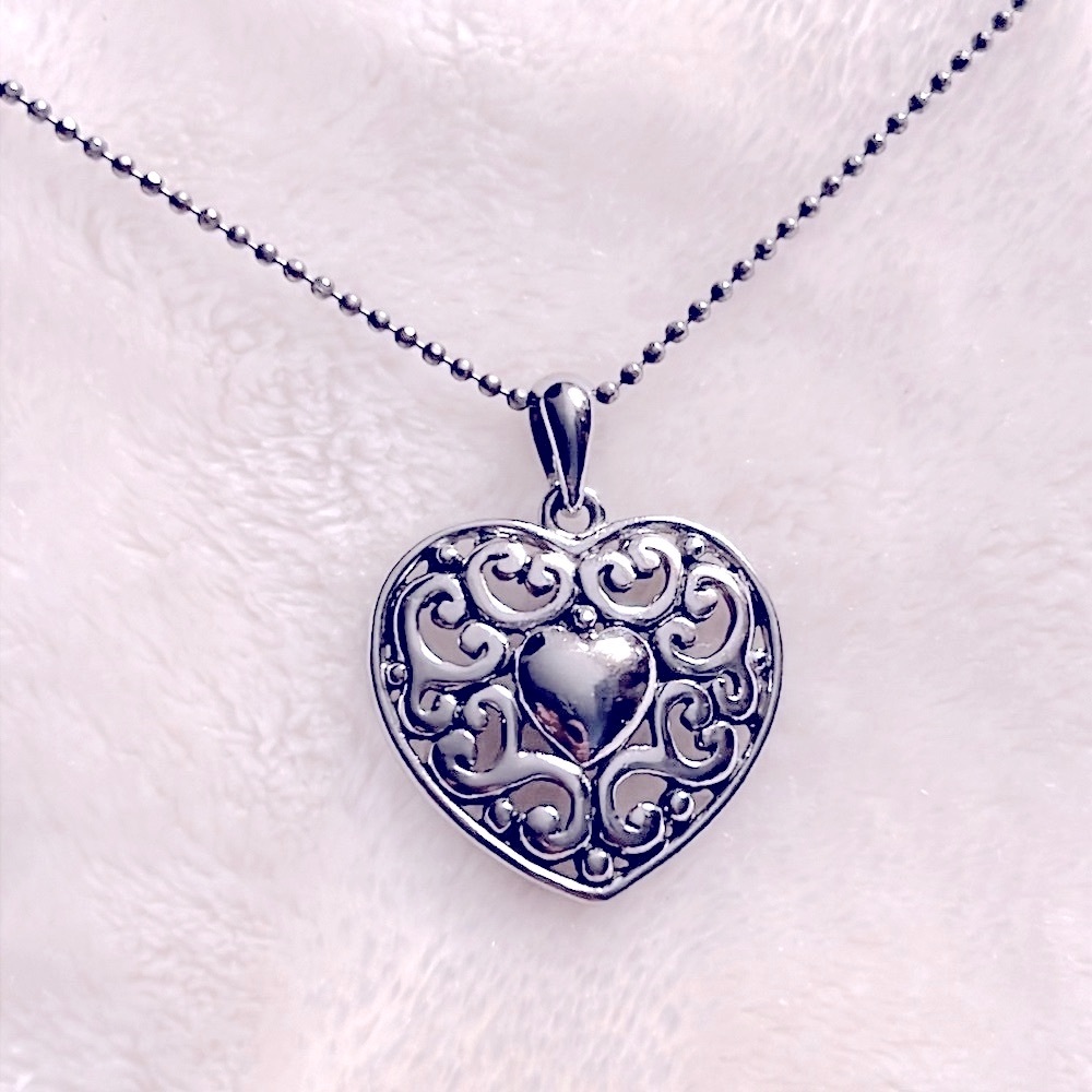 COOKIE LEE ❤️ 15” + 3” VINTAGE 90’s SILVER HEART PENDANT ON BALL CHAIN NECKLACE